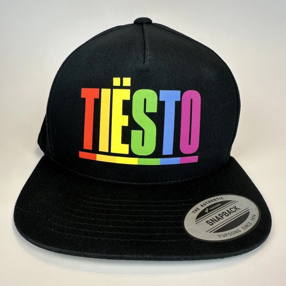 The Classic Black Snapback Hat with Multicolor Logo Tiesto